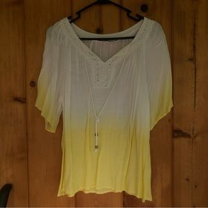 White and yellow boho blouse with ties